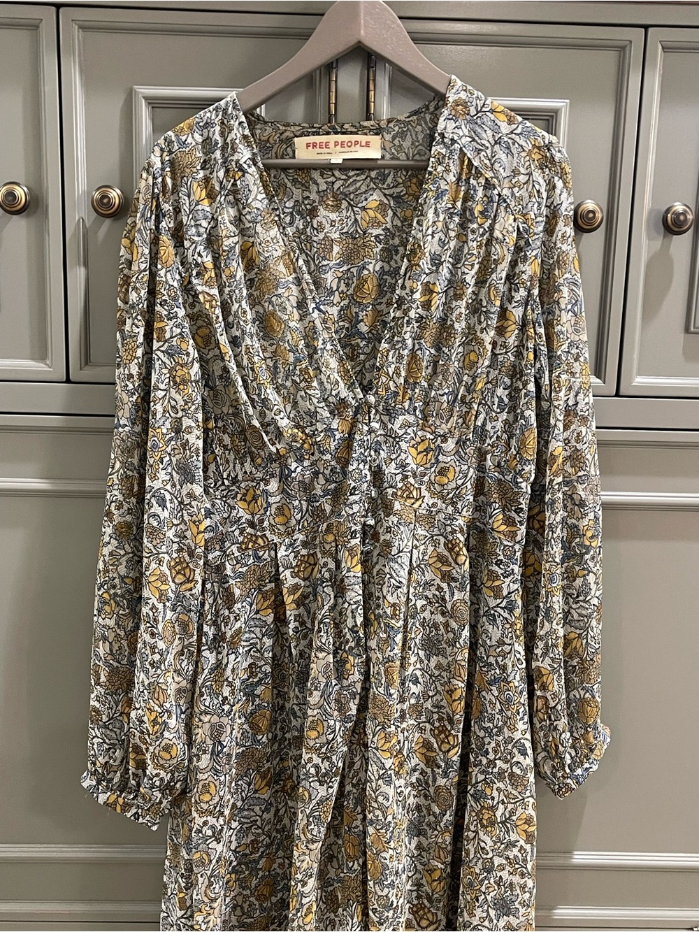 Free People Floral Maxi Dress in Mustard and Gray size M